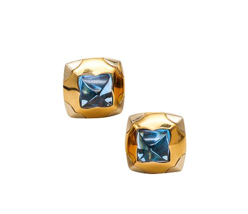 Bvlgari Roma Clips Earrings In 18Kt Gold With 36 Ctw Blue Topaz
