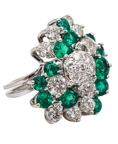 Cocktail Ring In 18Kt Gold With 5.94 Ctw In Colombian Emeralds & Diamonds