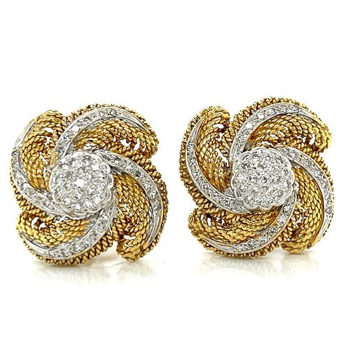 Mid-century 18K Gold Earrings with 1.50 Ct. Diamond