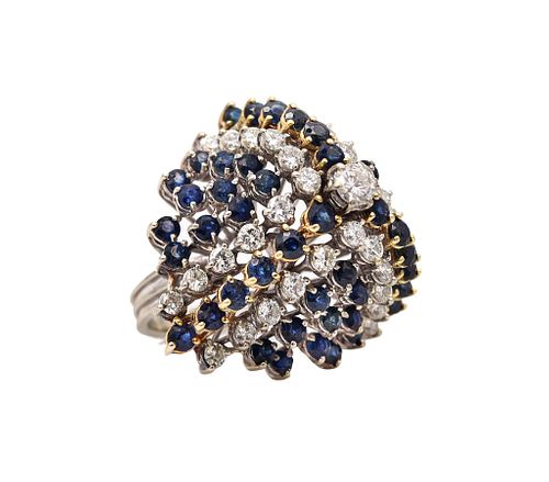 Cocktail Ring In 14Kt Gold With 10.36 Ctw Diamonds & Sapphires