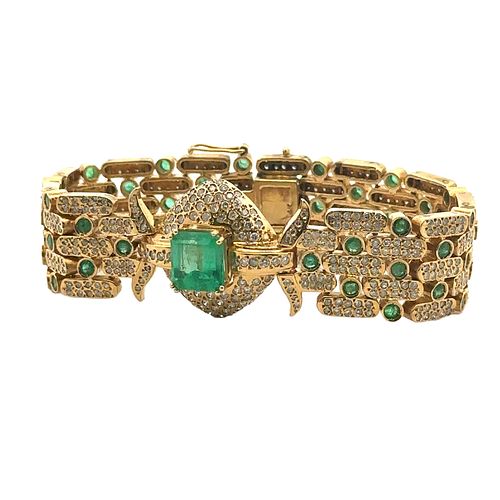 17.10 Ctw Diamonds & Emeralds 14k Gold Bracelet