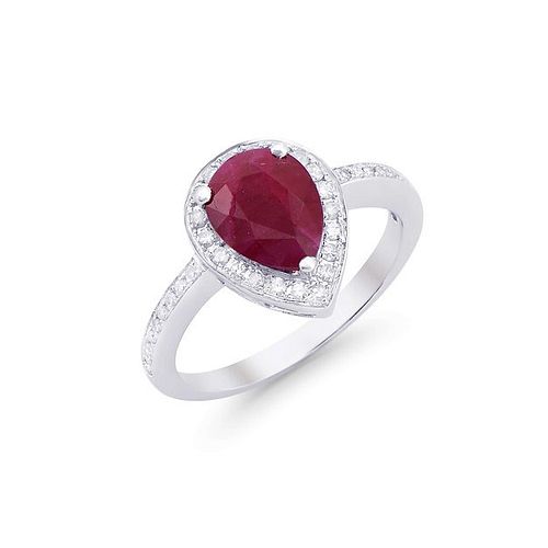 2.01 CTS Certified Diamonds & Ruby 14K White Gold Ring