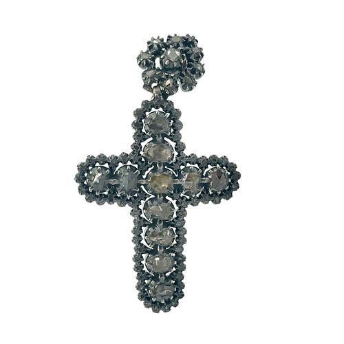 Georgian 14k Gold & Silver Cross Pendant with Diamonds