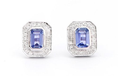 1.37 CTS Certified Diamonds & Tanzanite 14K WG Earrings