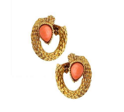 Boucheron Paris 1970 Serpent Boheme Earrings In 18Kt Gold With Coral