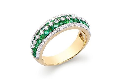 1.36 CTS Certified Diamonds & Brazil Emeralds 14K White Gold Ring