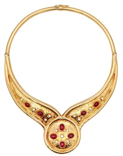 Lalaounis Greece Necklace In 18K Gold With 16.67 Cts In Diamonds & Rubies