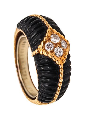 Van Cleef And Arpels 1970 Paris Onyx Ring In 18K Gold With Diamonds