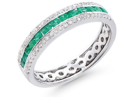 0.75 CTS Certified Emerald & Diamonds 14K White Gold Ring