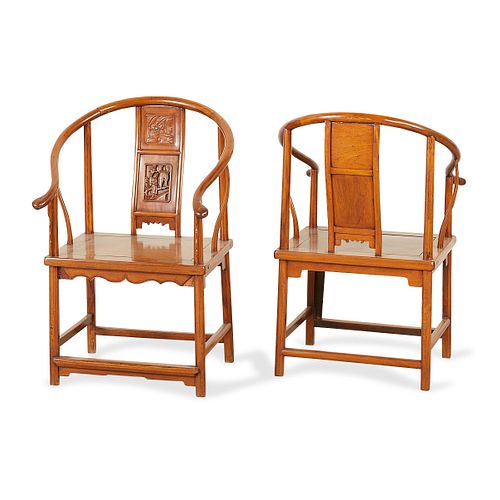 Pair of Huanghuali Chinese Horseshoe Back Chairs