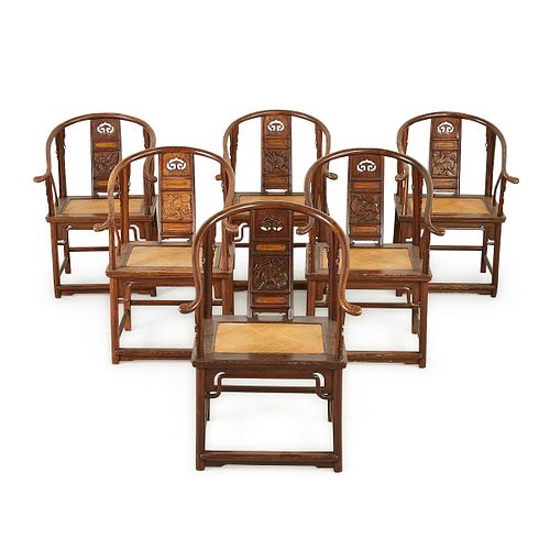 Set 6 Chinese Elm Horseshoe Back Quanyi Chairs