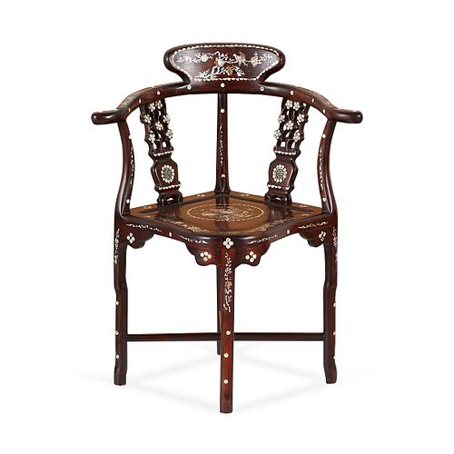 Chinese Rosewood Mother-of-Pearl Corner Chair
