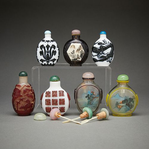 7 Chinese Glass Overlay Snuff Bottles