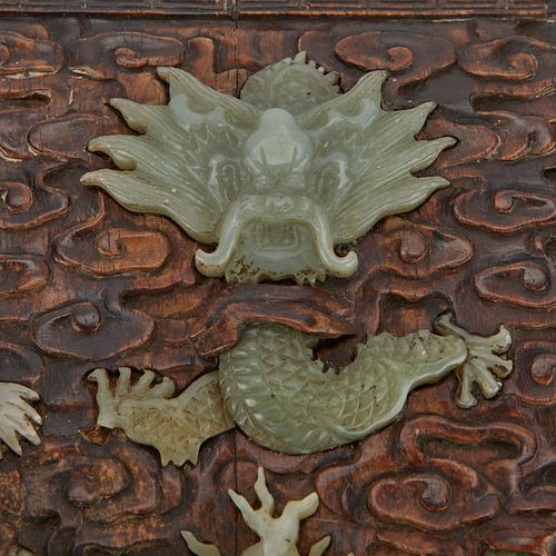 Chinese Seal Chest with Inlaid Jade Dragon