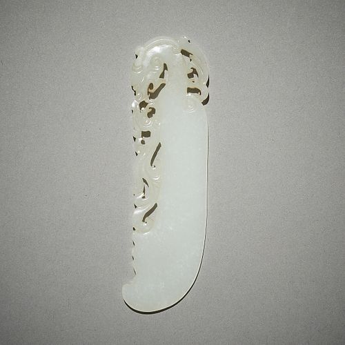 Chinese Pale or White Jade Carved Knife Pendant
