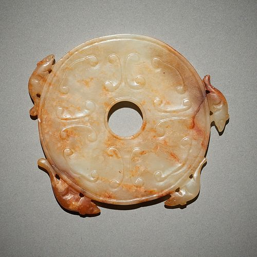 17th-18th c. Chinese Carved Jade Bi with Rats