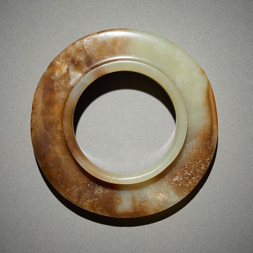 Archaic Style Chinese Carved Jade Collared Bi
