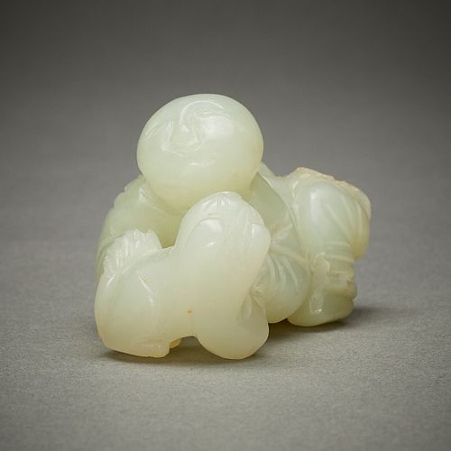 18th-19th c. Chinese Pale Jade Boy w/ Dog Carving