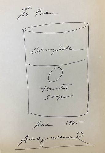 Andy Warhol hand drawn and signed soup can sketch