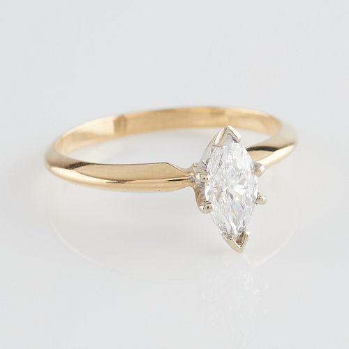 Marquise Cut Solitaire Diamond & Gold Ring