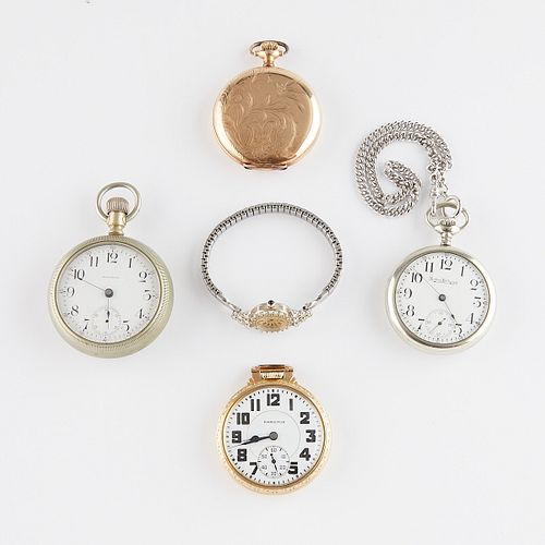 Group of 5 Vintage Pocket and Wrist Watches