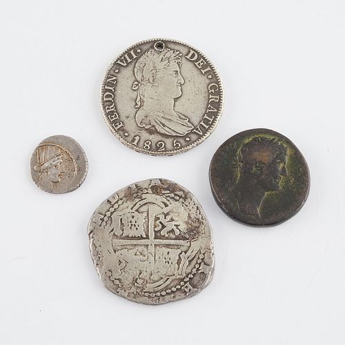 Group of 4 Ancient Roman & Spanish Colonial Coins