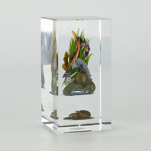 Rick Ayotte Paperweight with Crane & Turtle