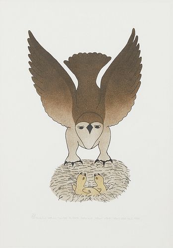 Paulosie Sivuak "Hawk with Young" Print 1986