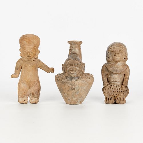 3 Pre-Columbian Style Pottery Figures & Vessel