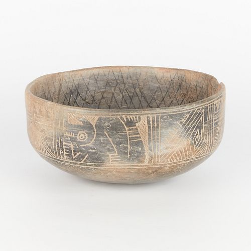 Pre-Columbian Style Black Slip Ceramic Bowl