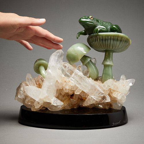 Lyle Sopel Jade Frog w/ Mushrooms & Crystal Quartz