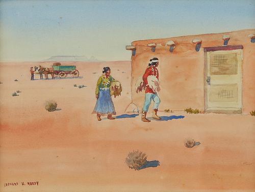 Leonard Reedy "Navajo Trading Post" Watercolor