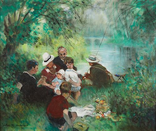 Jules R. Herve Impressionist Picnic Painting