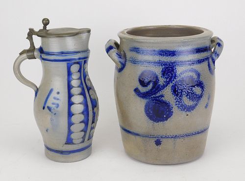 2 German blue gray stoneware pieces