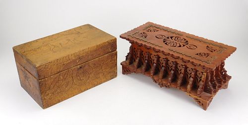 2 Folk art carved wooden boxes