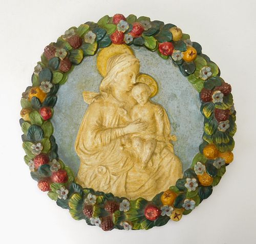 Della Robbia style of Madonna & Child plaque