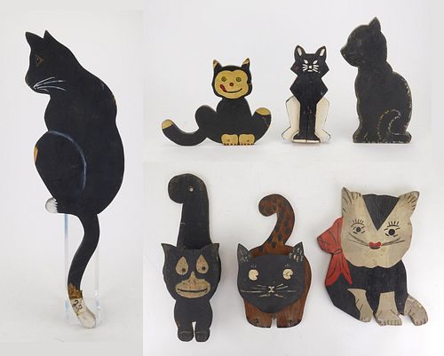 7 Folk art wooden cut outs of cats