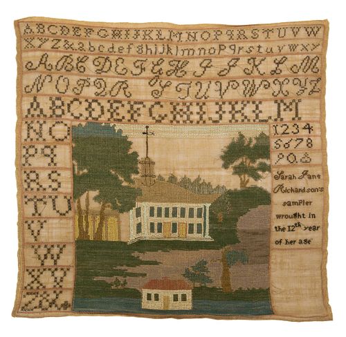 NEW HAMPSHIRE ATTRIBUTED PICTORIAL NEEDLEWORK SAMPLER