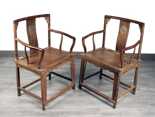 PAIR CHINESE HUANGHUALI ROSE CHAIRS