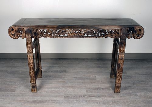 CHINESE PIERCED RUYI & ARCHAIC MOTIF HUANGHUALI PAINTING TABLE