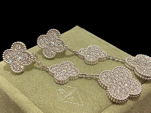 Van Cleef & Arpels White Gold & Diamond Magic Alhambra 3 Motifs Drop Earrings