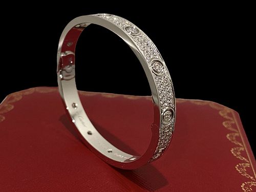 Cartier 18K White Gold Diamond-Paved & Diamonds Love Bracelet Size 17 