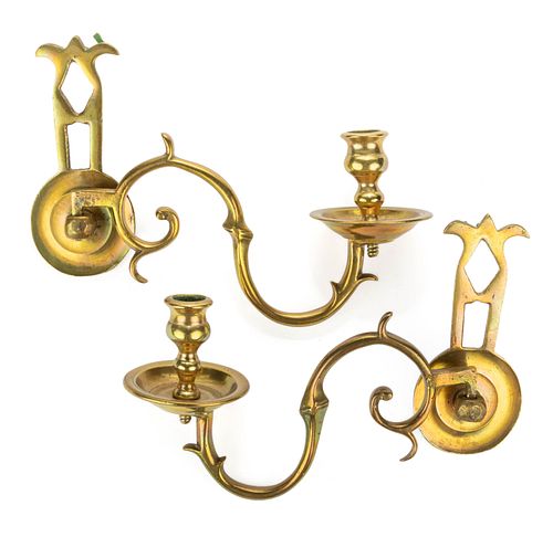 ENGLISH GEORGIAN BRASS CANDLE WALL SCONCES, PAIR