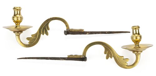 ENGLISH GEORGIAN BRASS AND WROUGHT-IRON WALL CANDLE SCONCES, PAIR