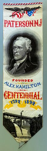 Paterson NJ Centennial Silk w/ Alexander Hamilton- Stevengraph