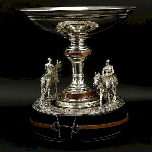 Ubaldo Vitali, American/Italian (born 1944) Important Sterling Silver and Copper Horse Race Trophy on Ebonized Base