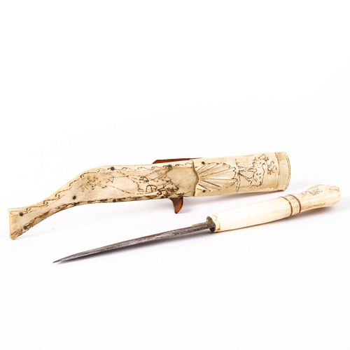 Inuit Carved Reindeer Bone Dagger & Scabbard