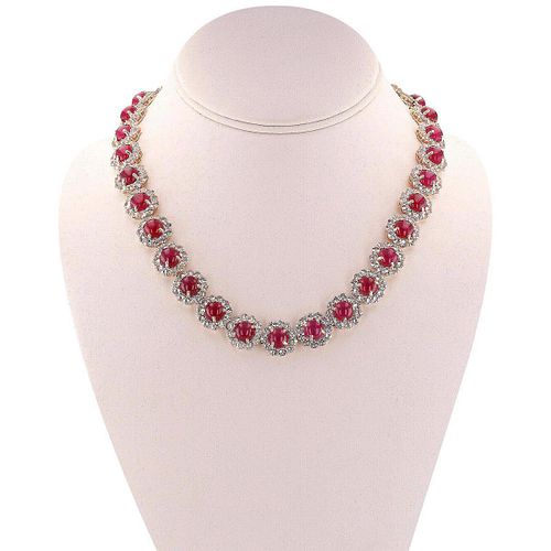 89.56ctw Ruby and 44.32ctw Topaz Necklace