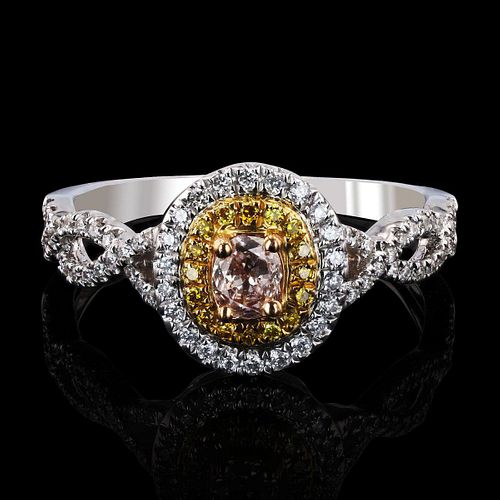 0.21ctw Fancy Light Brownish Pink Diamond 18K White Gold Ring (0.51ctw Diamonds) GIA CERTIFIED