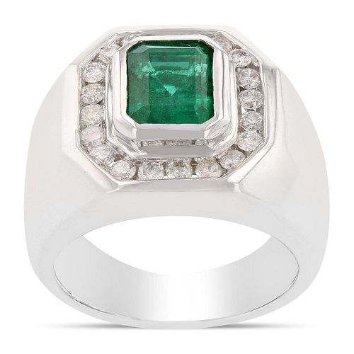 2.10ct Emerald and 0.45ctw Diamond 14K White Gold Ring